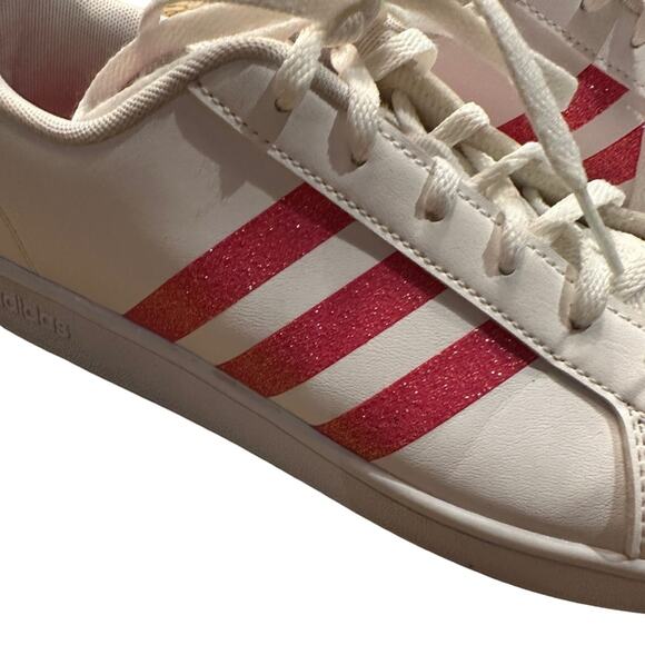 Adidas White Leather Superstar  Sneakers  Womens 5.5 Hot Pink Glitter Stripes - Picture 10 of 10